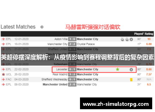 英超停摆深度解析：从疫情影响到赛程调整背后的复杂因素